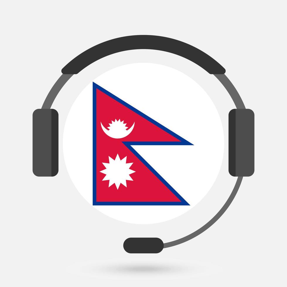Nepal-Flagge mit Kopfhörern. Vektor-Illustration. nepalesische Sprache. vektor