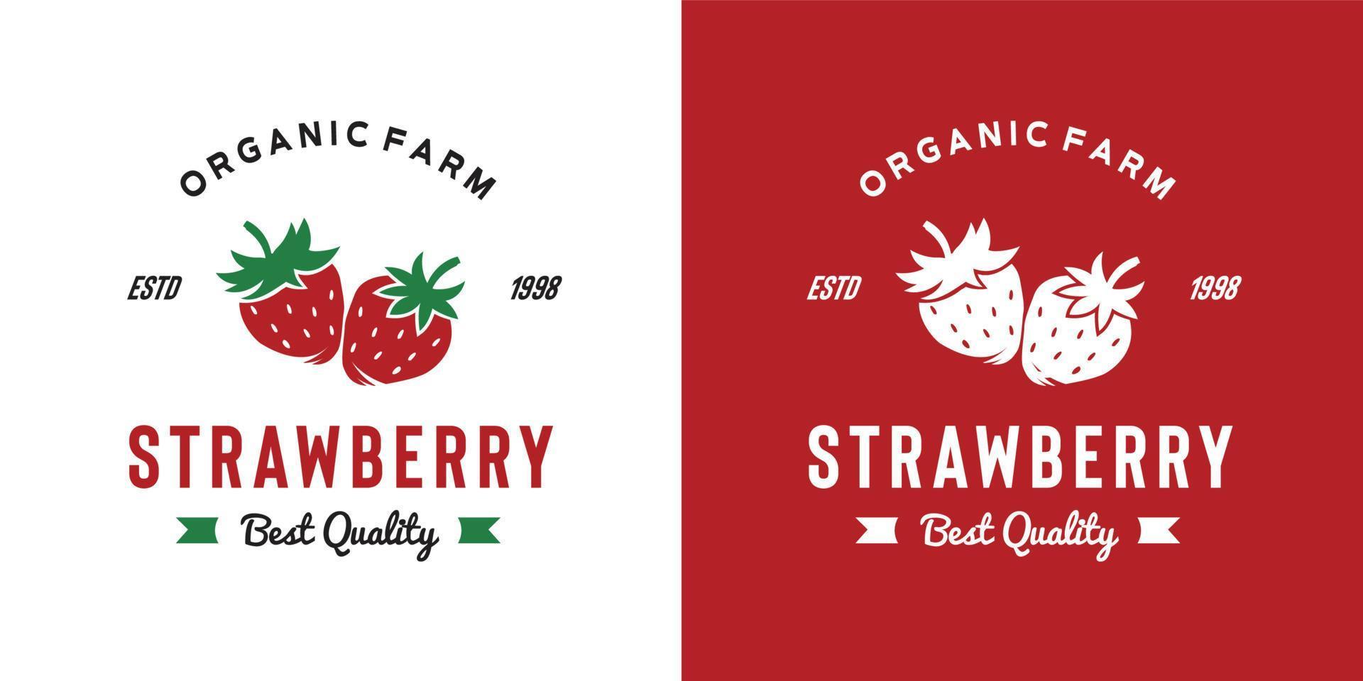 Vintage Erdbeerfrucht-Logoillustration passend für Obstladen und Obstbauernhof vektor