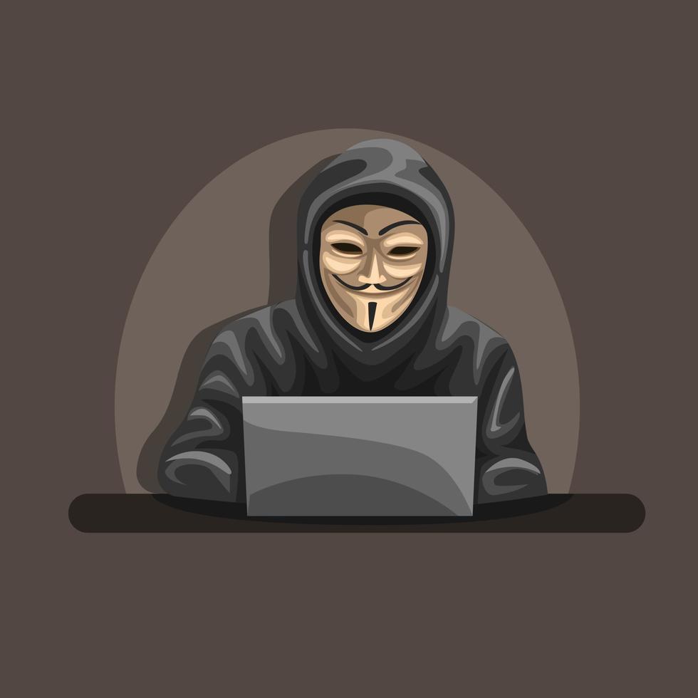 illustration des anonymen hacker-abnutzungs-vendetta-masken- und hoodie-konzepts im karikaturvektor vektor