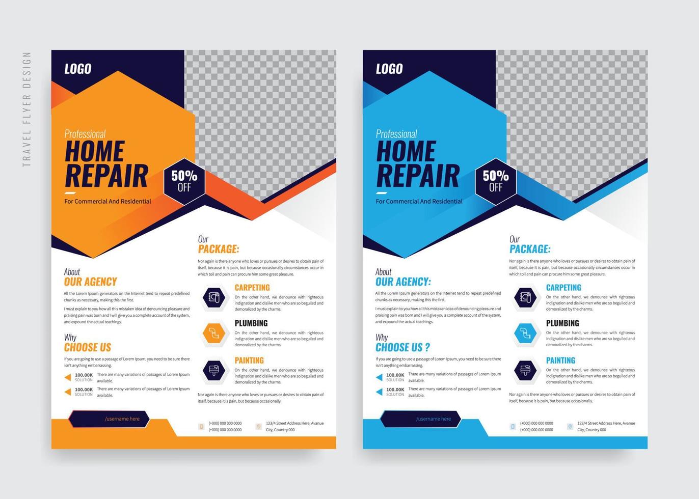 Business-Flyer-Design. Hausreparatur- und Baugeschäft, Flyer, Poster, Bericht, Faltblatt, Umschlag. vektor