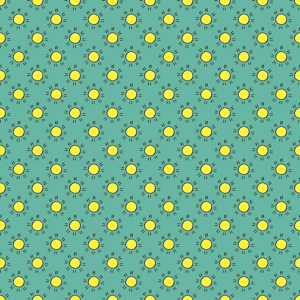 seamless mönster med sol ikoner. doodle solen ikoner på blå bakgrund. doodle sommar ikoner. sommar sömlösa mönster. semester vektor mönster