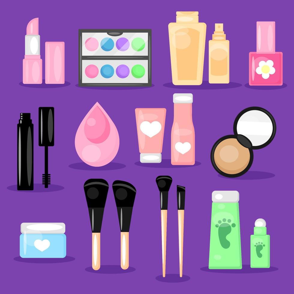 dekoratives Kosmetikset für Schönheit und Pflege, Bio-Kosmetik für die Gesichts- und Körperpflege, Spa-Artikel, Hygieneprodukte, vektor