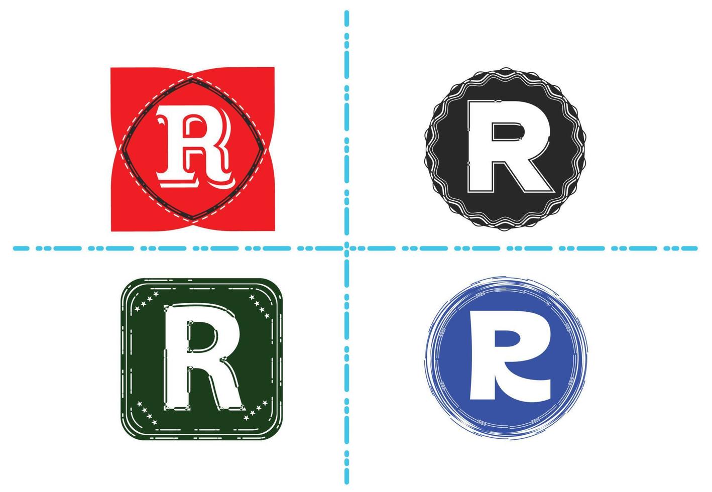r brev ny logotyp och ikon designmall vektor