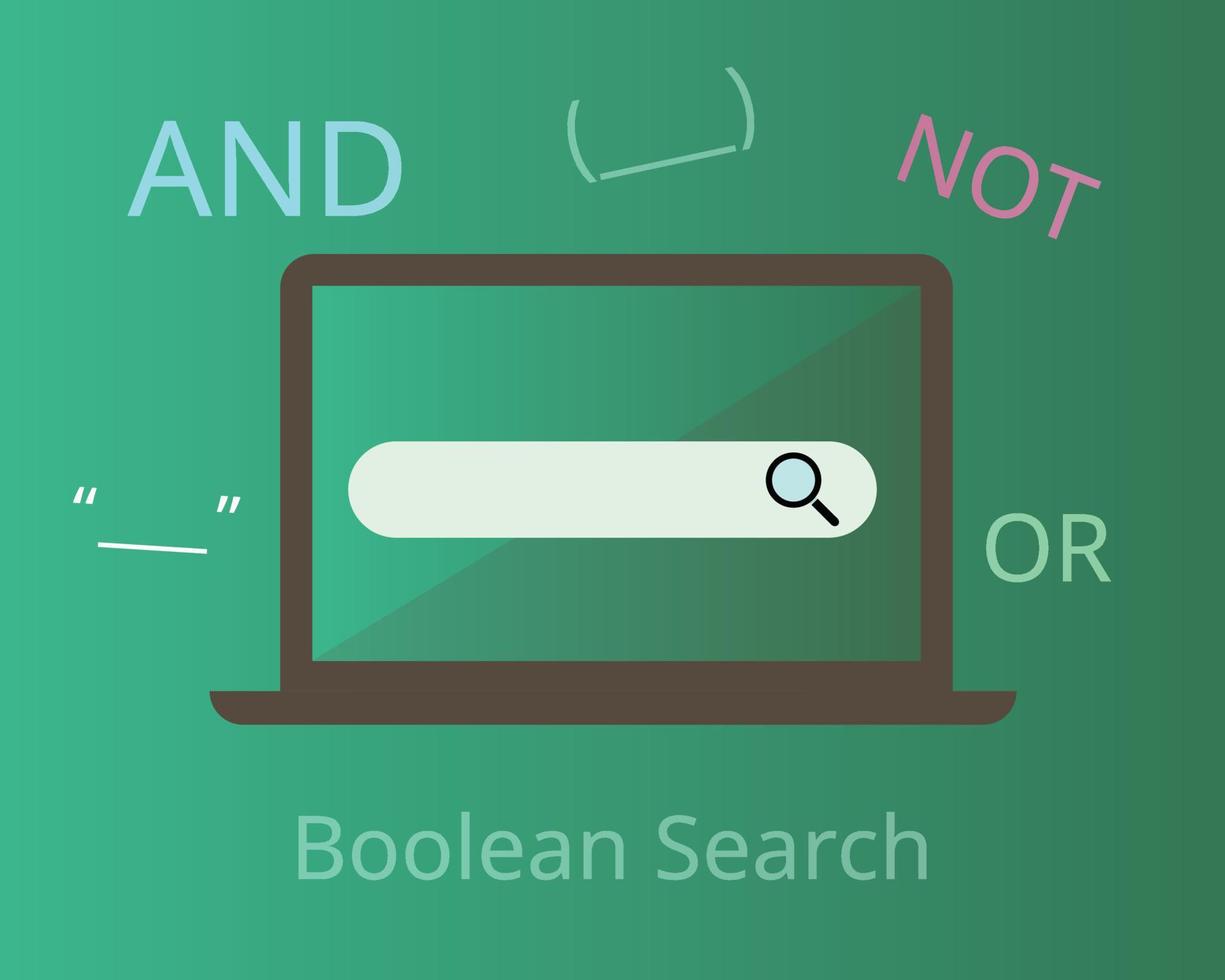 Boolesche Suche nach Suchmaschinen, um relevante Ergebnisse zu erhalten vektor