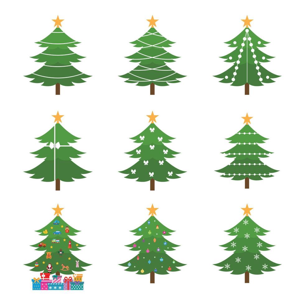 flache ikonen des weihnachtsbaums eingestellt. vektor