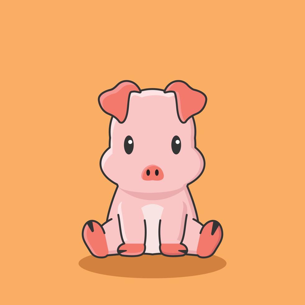 grisfarm rosa seriefigur söt ikon ritning husdjur platt vektor halal djur smågris piggy icon art