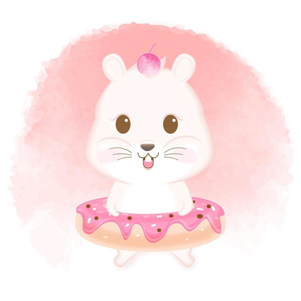 Gezeichnete Illustration des tragenden Donuts des Hamsters Hand vektor