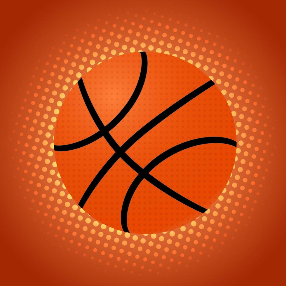 Basketball auf orangefarbenem Hintergrund. Basketball-Banner im Pop-Art-Stil. lustige Cartoon-Vektor-Illustration. sport und gesundes lebensstilkonzept. Designvorlage für Ihre Kunstwerke. vektor