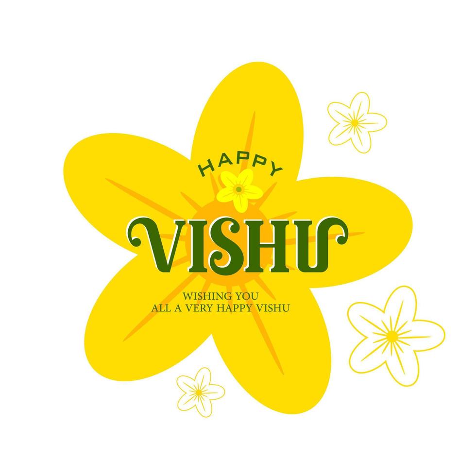 vektorillustration av en banderoll för glad vishu typografidesign på traditionell bakgrund med kani konna blomma, vishu är sydindisk festival vektor