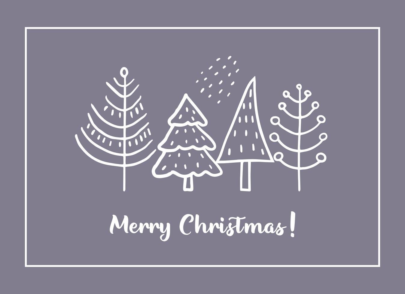weihnachtsgrußkarten aus handgezeichneten stilisierten weihnachtsbäumen. Gekritzelelemente im skandinavischen Stil. vektor