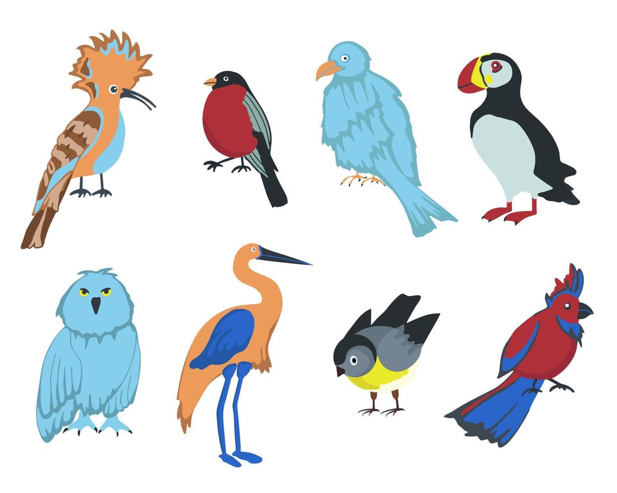 uppsättning av tecknade fåglar på vit bakgrund. vektor