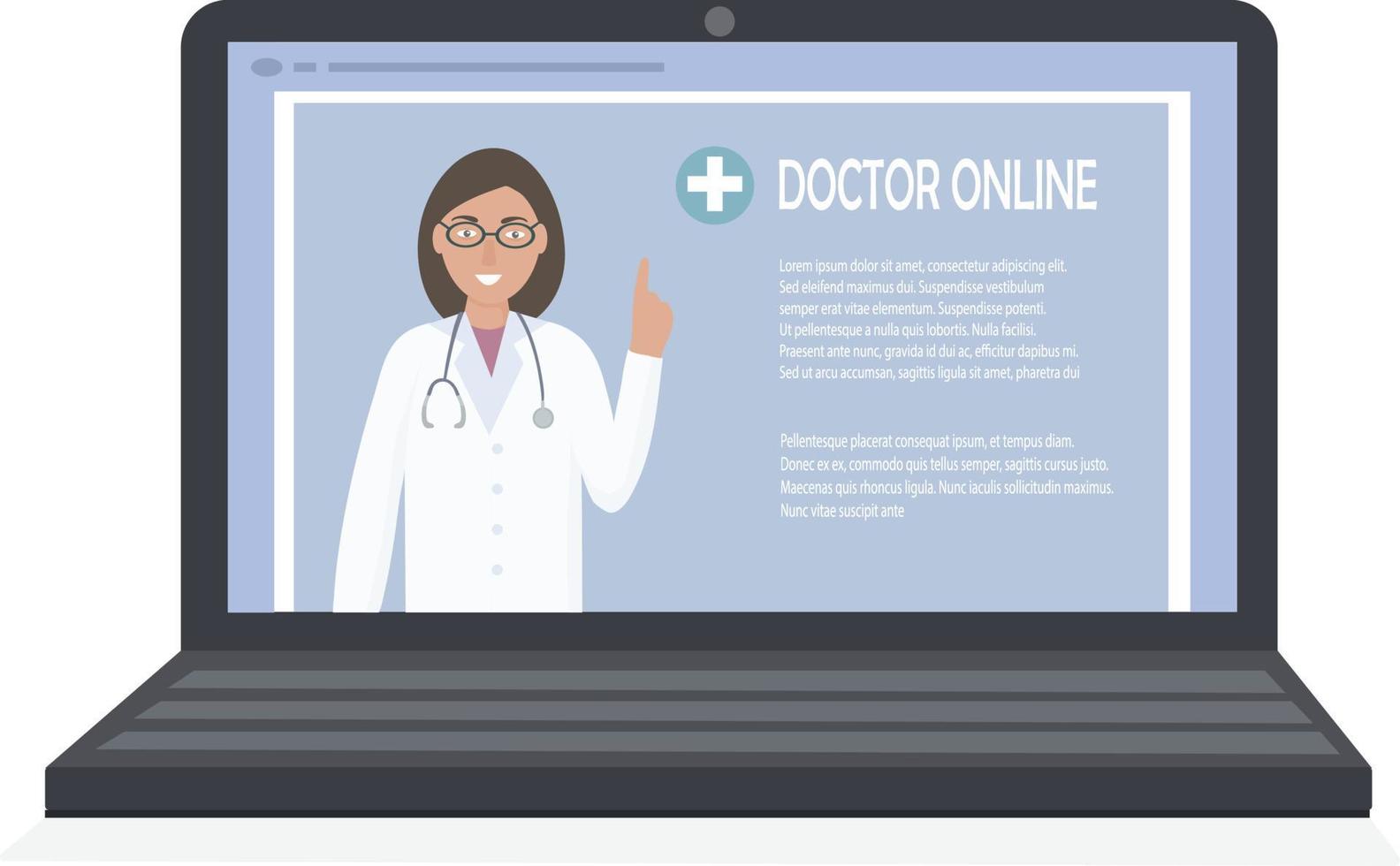 ein arzt mit einem stethoskop auf einem laptop-bildschirm spricht online mit einem patienten. medizinische Konsultationen, Untersuchungen, Behandlung, Dienstleistungen, Gesundheitsversorgung, Online-Konferenz. für Klinik-Website, App vektor