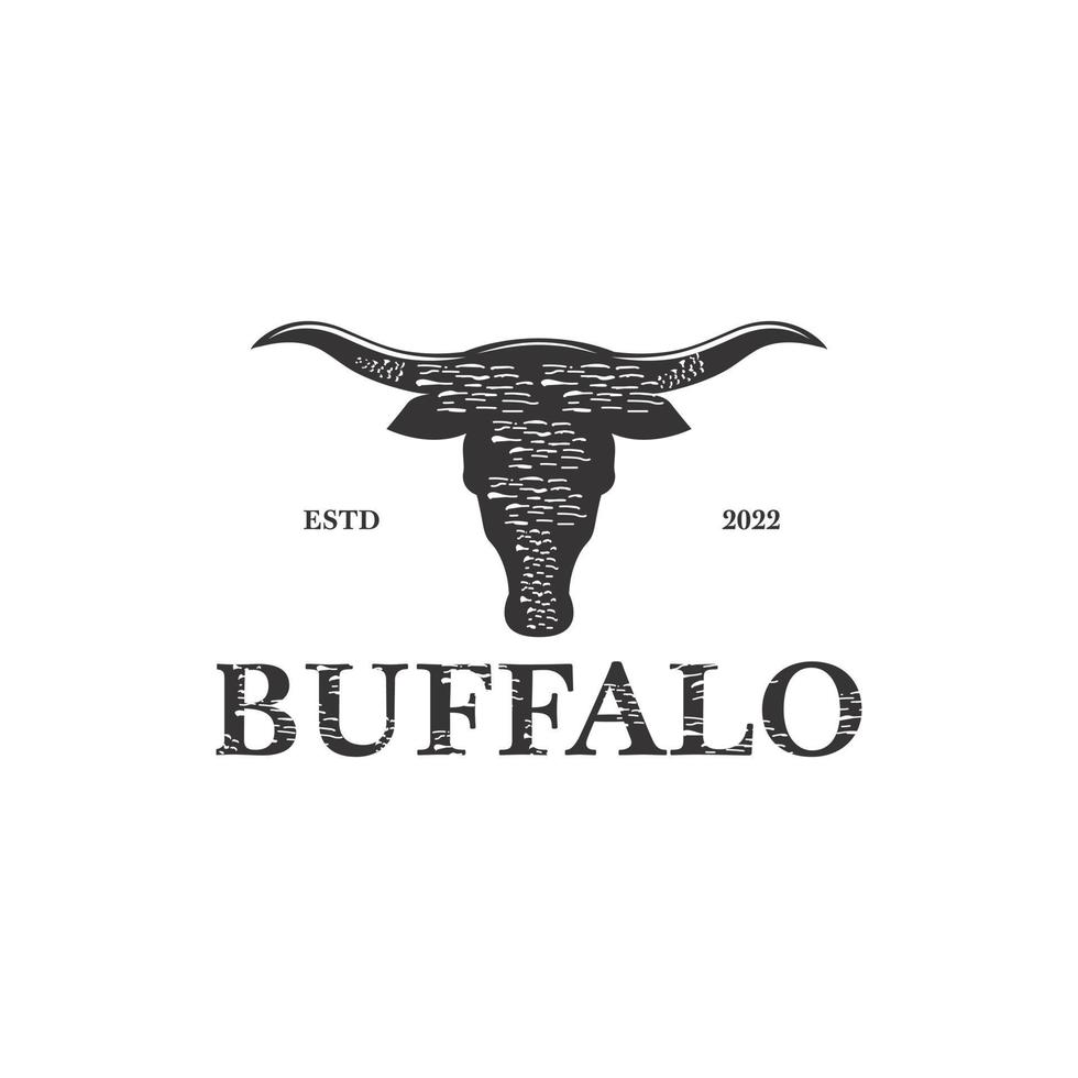 vintage siluett buffalo head logotyp Texas longhorn country western bull boskap vintage etikett logotyp design vektor