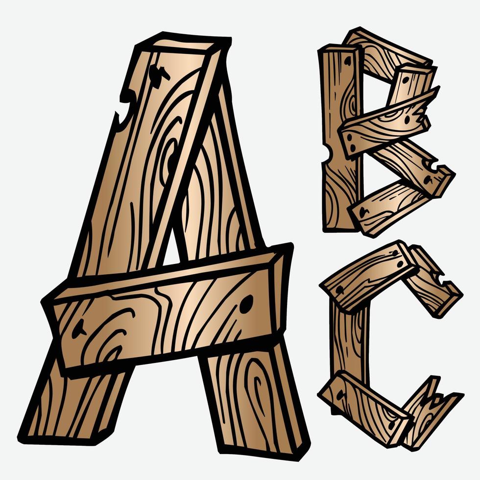 holz baum textur buchstaben alphabete schriftart initialen abc englisch kreativ dekorativ kapitelle vektorillustration wild lebende tiere wälder vektor