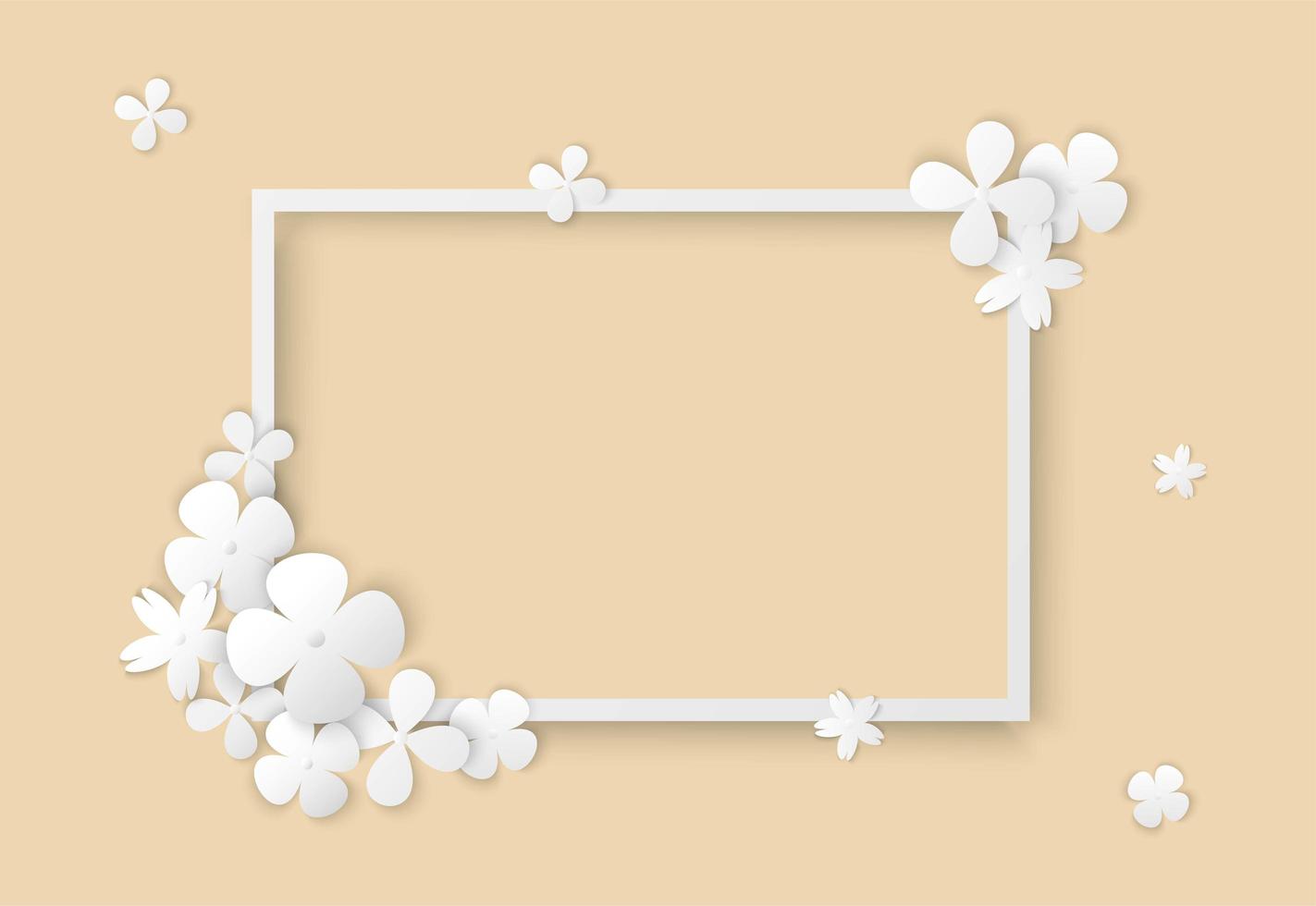 weiße Blumen Papierkunst und quadratischer Rahmen vektor