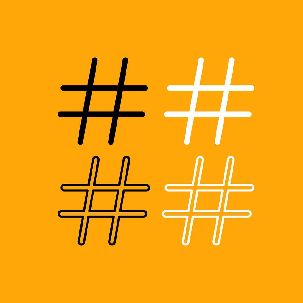 Hashtag-Set Schwarz-Weiß-Symbol. vektor