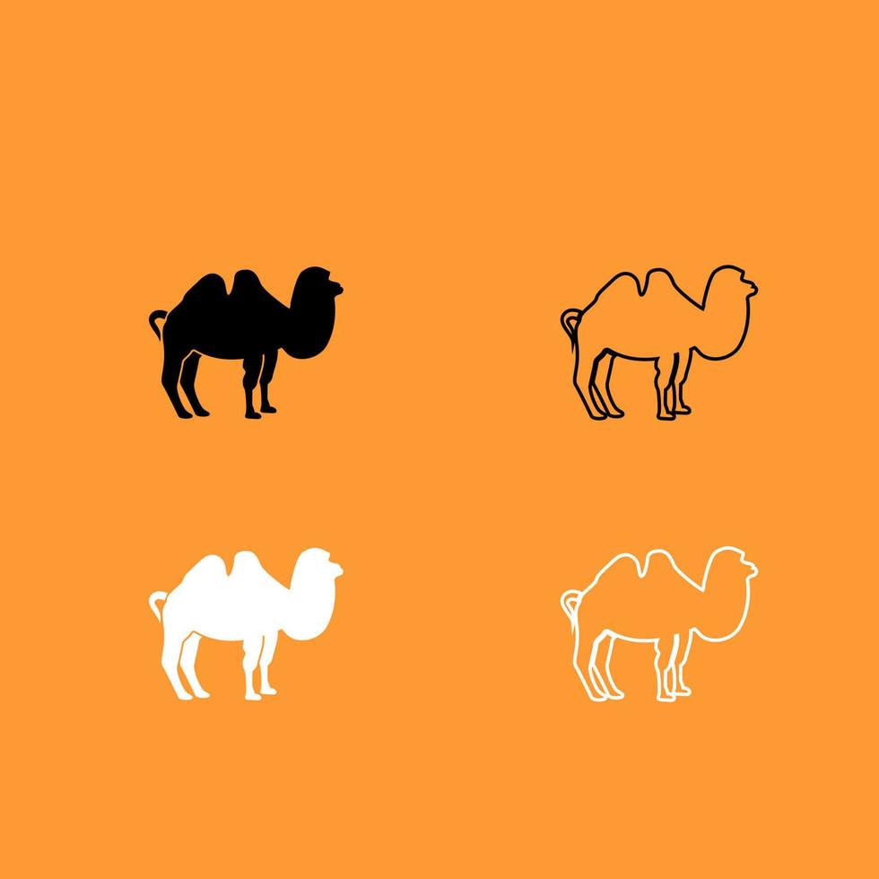 kamel svart och vit set ikon. vektor