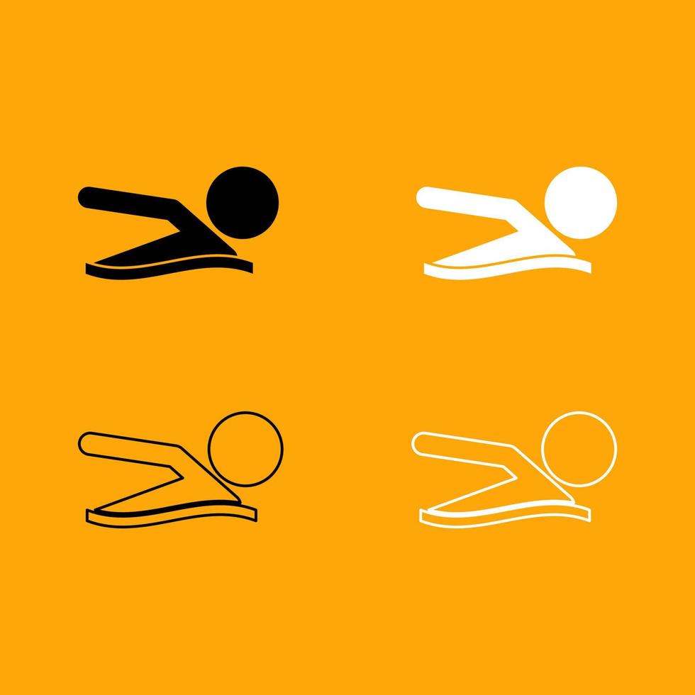 Ein Mann schwimmt Schwarz-Weiß-Set-Symbol. vektor