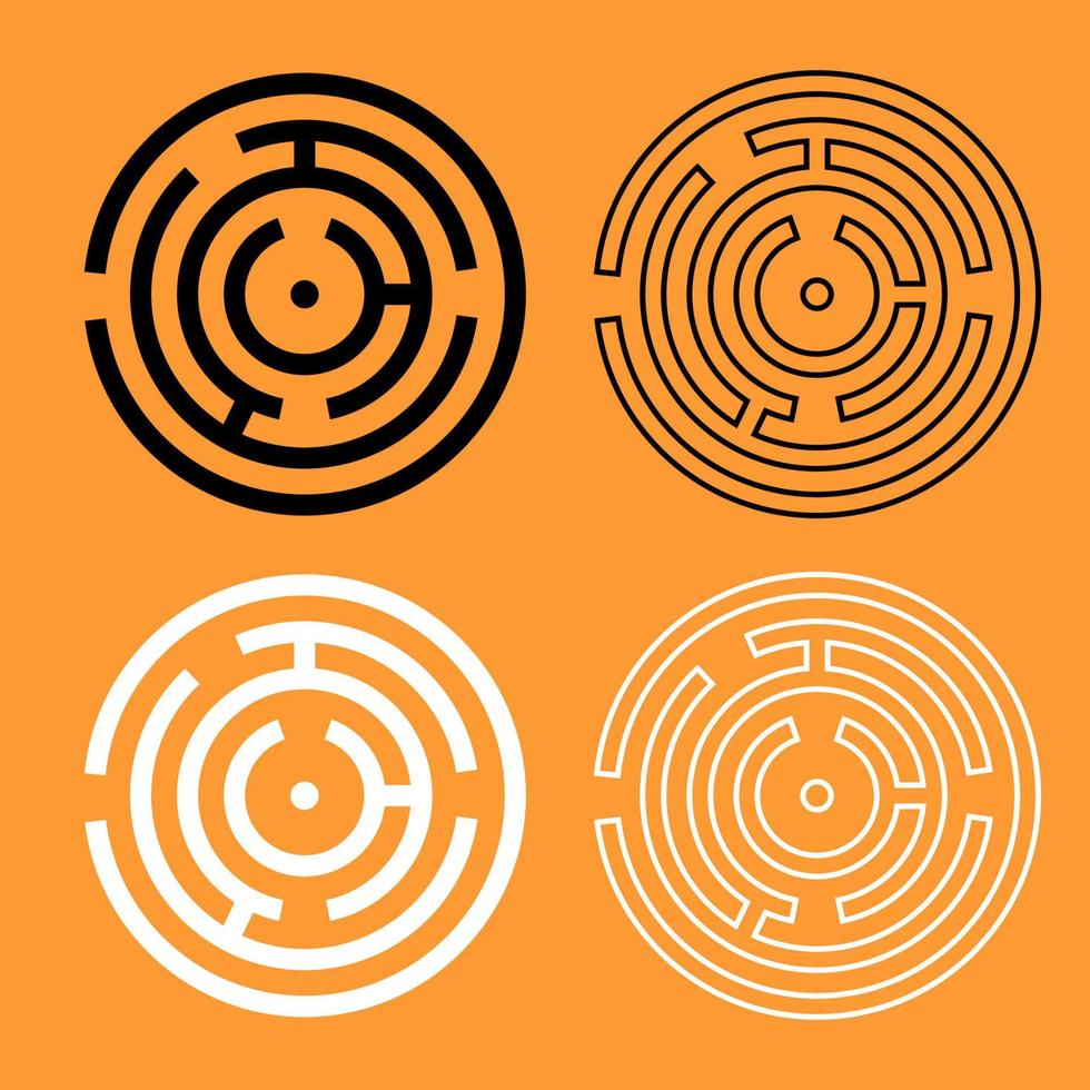 Kreis Labyrinth oder Labyrinth Schwarz-Weiß-Symbol. vektor