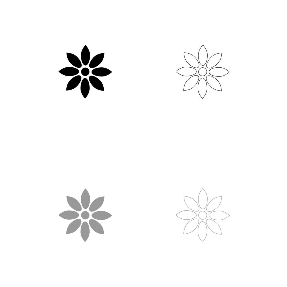 blomma svart och grå uppsättning ikon. vektor
