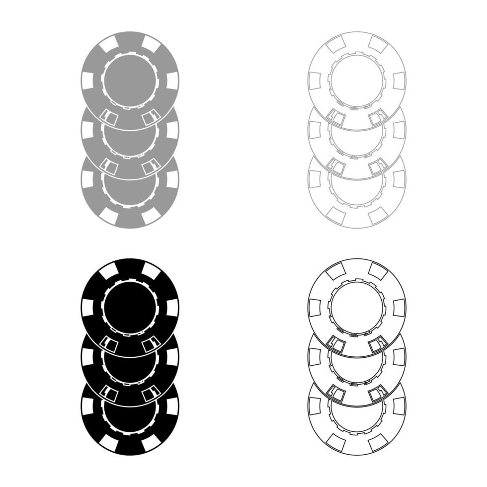 spelmarker kasino myntuppsättning ikon grå svart färg vektor illustration bild fast fyllning kontur kontur linje tunn platt stil