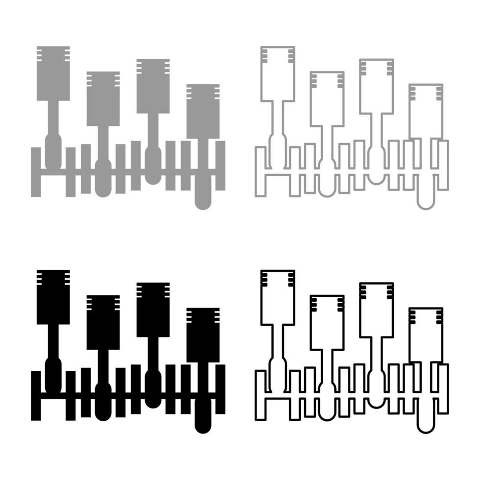 vevaxel motor cylinderblock kolv förbränningsmotor bil detalj motoruppsättning ikon grå svart färg vektorillustration bild fast fyllning kontur linje tunn platt stil vektor