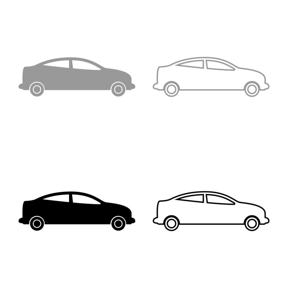 Auto Limousine Set Symbol grau schwarz Farbe Vektor Illustration Bild solide Füllung Umriss Konturlinie dünn flach Stil