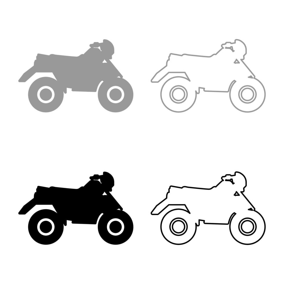 fyrhjuling atv moto för åktur racing terrängfordon set ikon grå svart färg vektor illustration bild fast fyllning kontur linje tunn platt stil