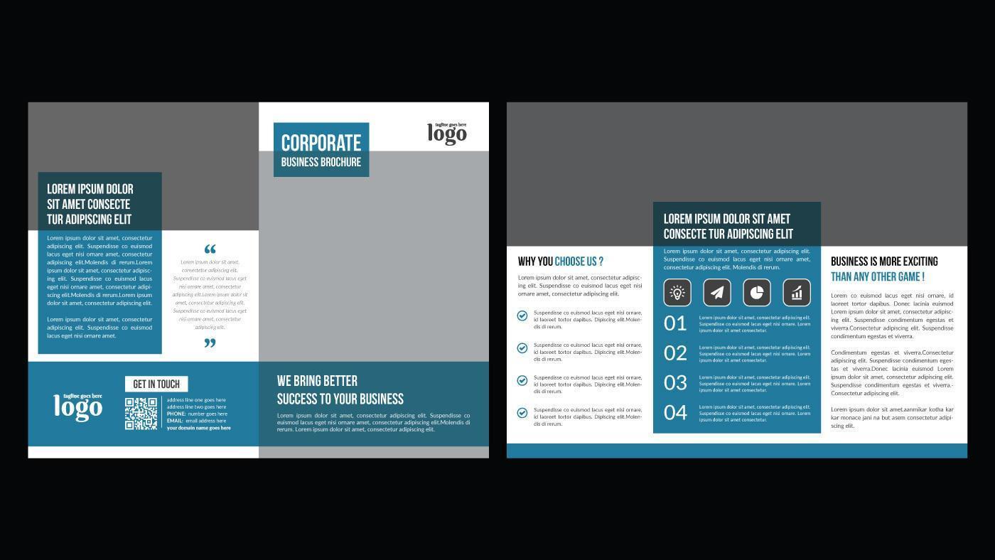 blå och grå tvåfaldig broschyr för professionell användning vektor