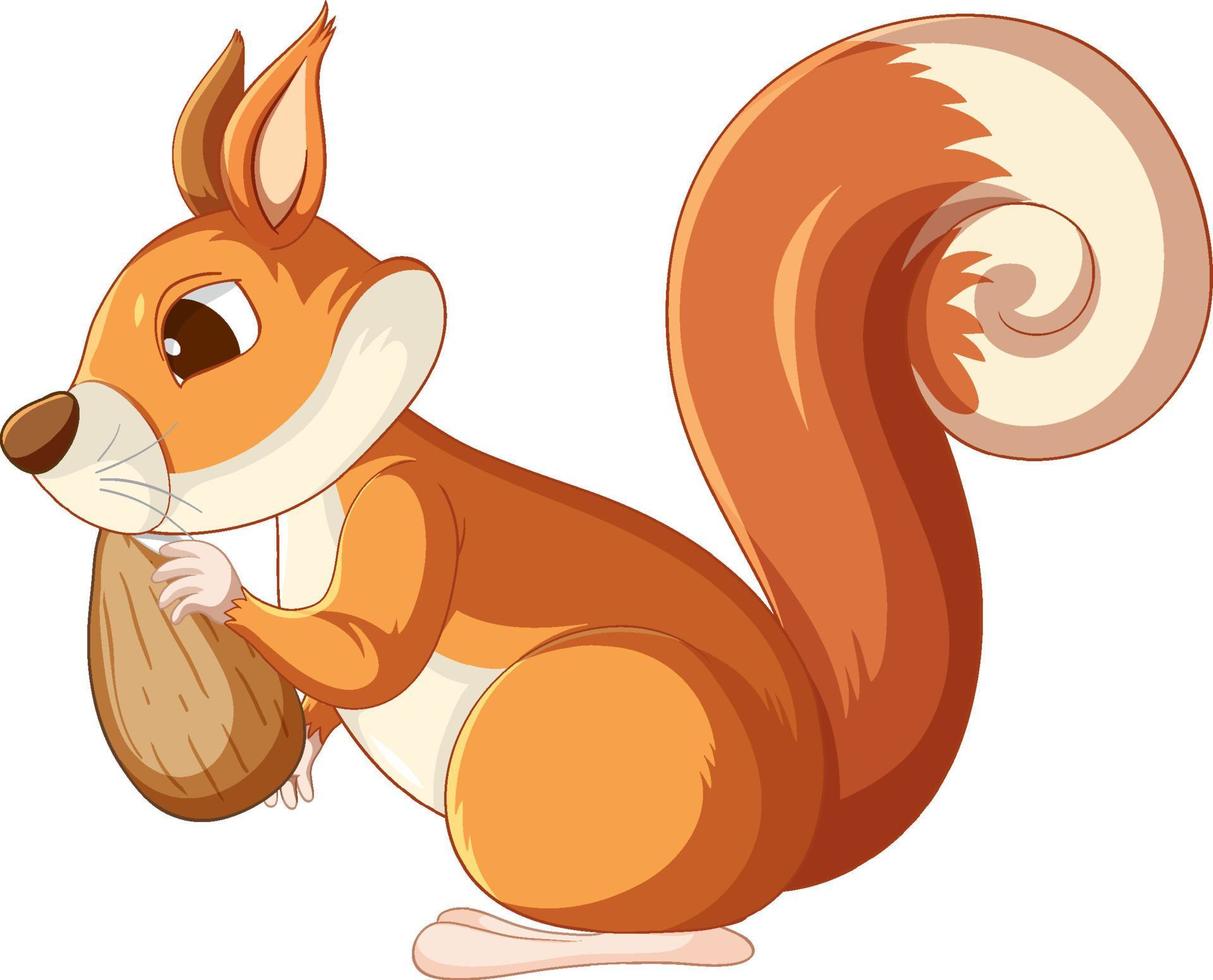 niedliches Cartoon-Eichhörnchen, das Mandeln auf weißem Hintergrund isst vektor