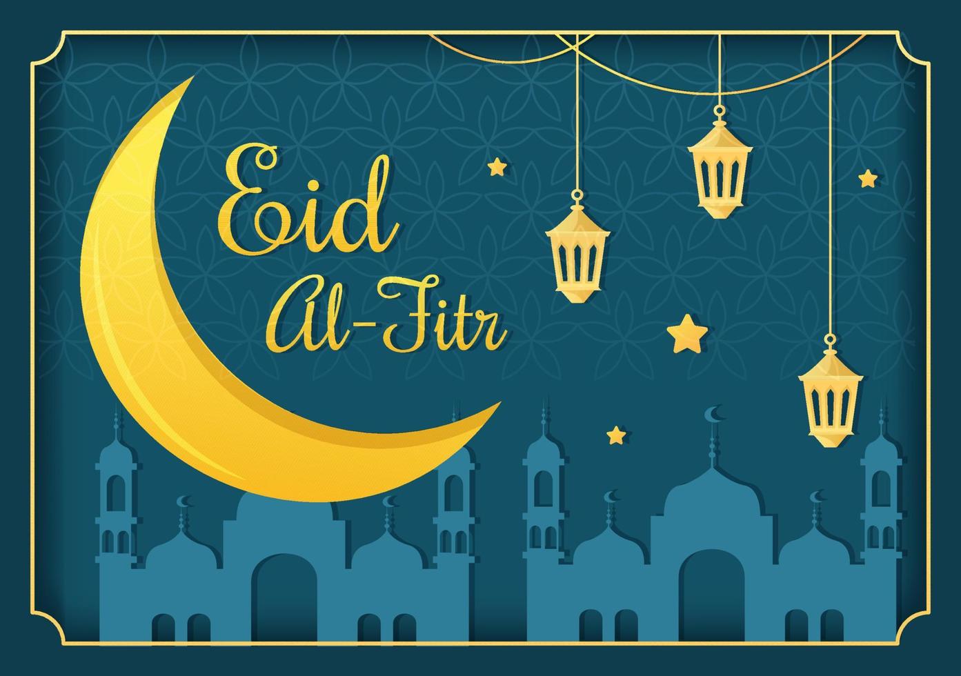 happy eid ul-fitr mubarak hintergrundillustration mit bildern von moscheen, mond, antennen und anderen, die für poster geeignet sind vektor