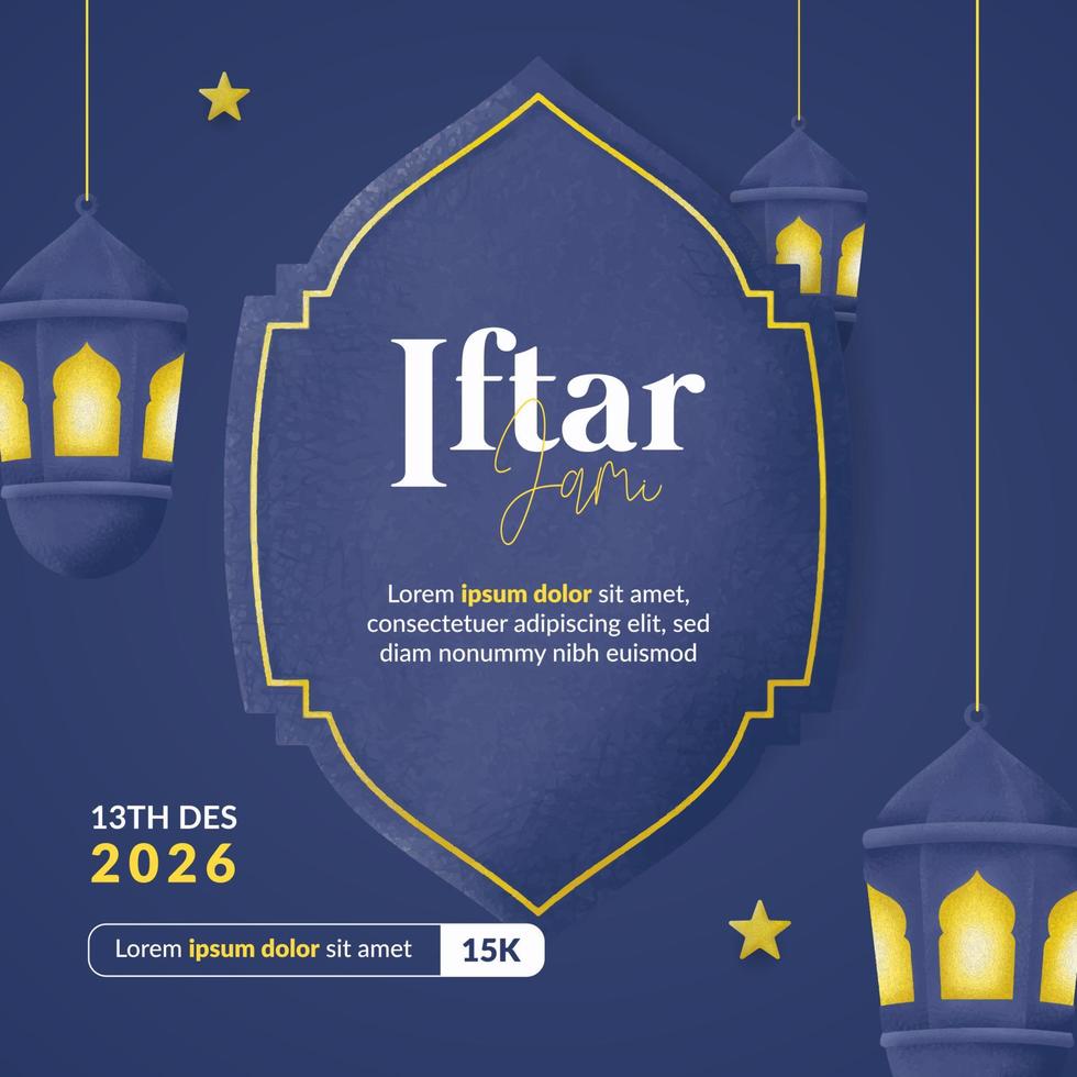 fyrkantig iftar ramadan banner med lyktor och stjärnor vektor