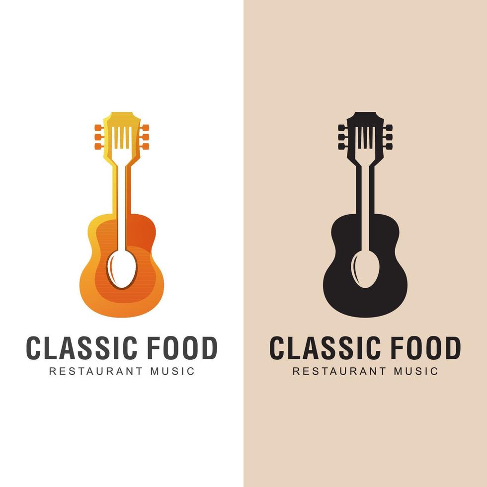 restaurantessen mit klassischem musikliedlogo. Abendessen mit Musik-Logo-Design-Vektor-Vorlage vektor