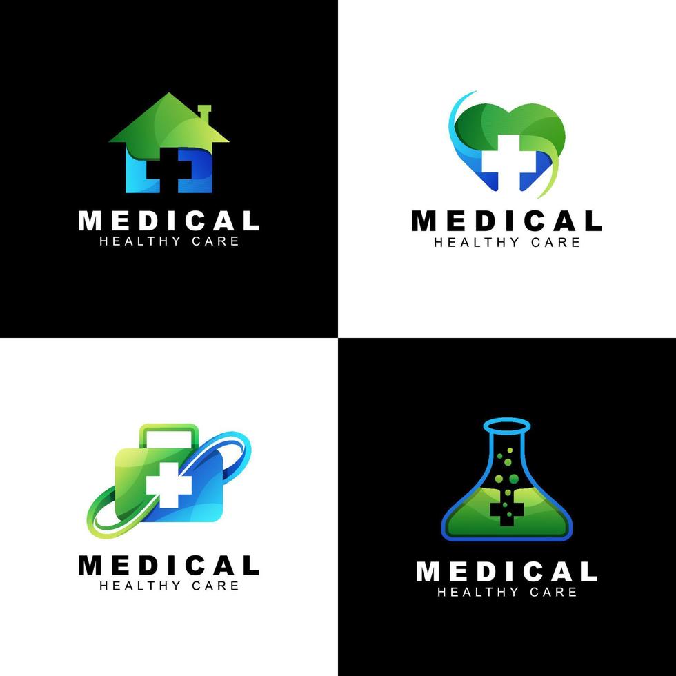 medicinsk apotek logotyp set. medicinskt hem, hälsovård, verktyg hälsa, laboratorieläkare vektor mall