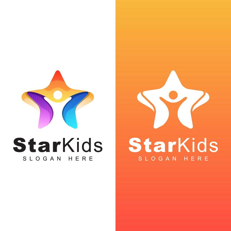 buntes happy star kinderlogo. Kindertraum-Logo. Kinder erreichen Star-Logo-Design vektor