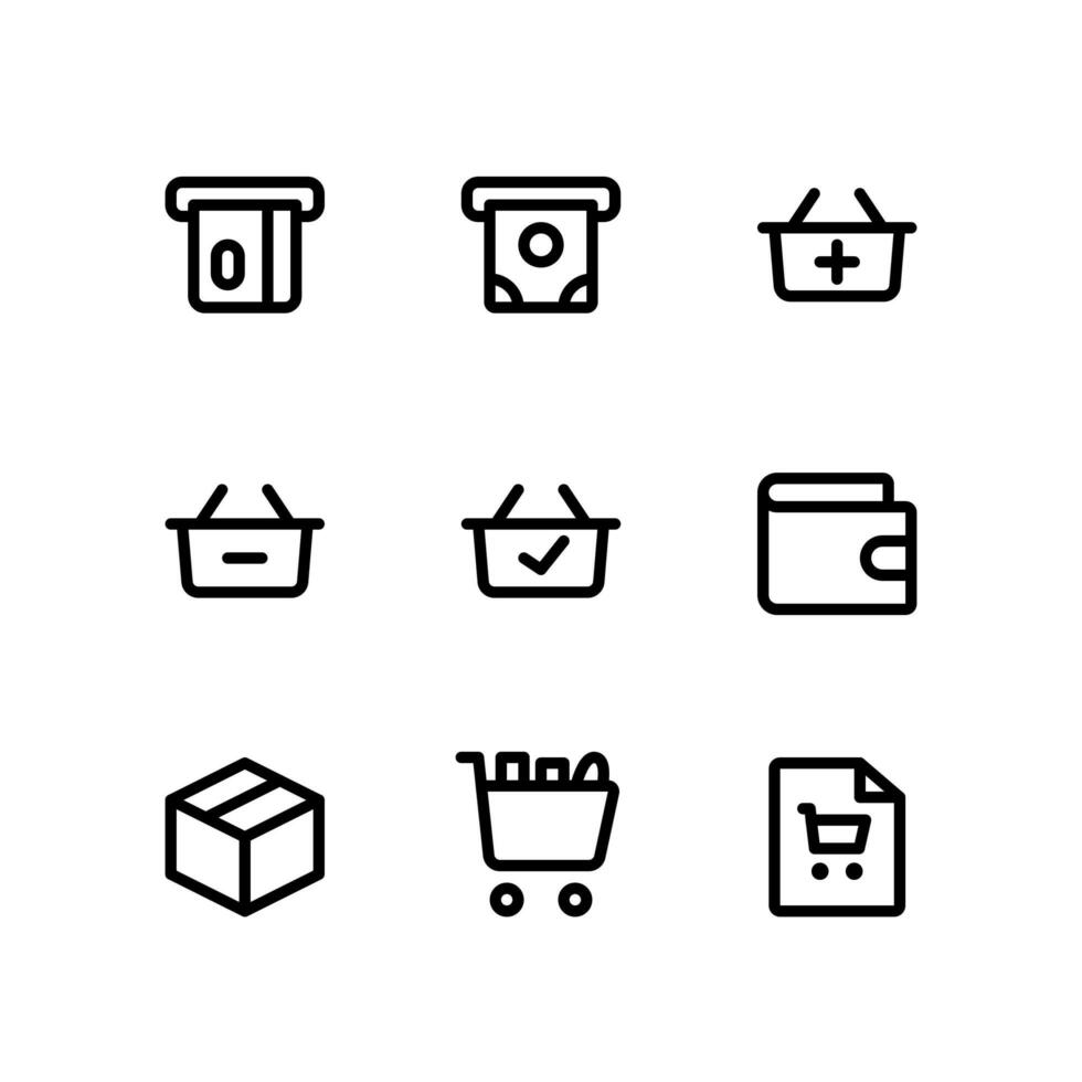 E-Commerce-Symbole mit atm, waller und mehr vektor