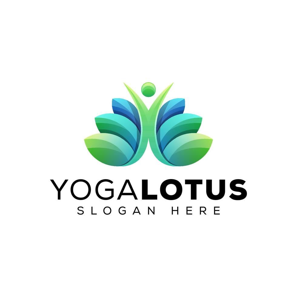 grüne Yoga-Lotus-Menschen-Gesundheitslogo-Design-Vektorvorlage, menschliche Meditation in Lotusblumen-Vektorillustration vektor