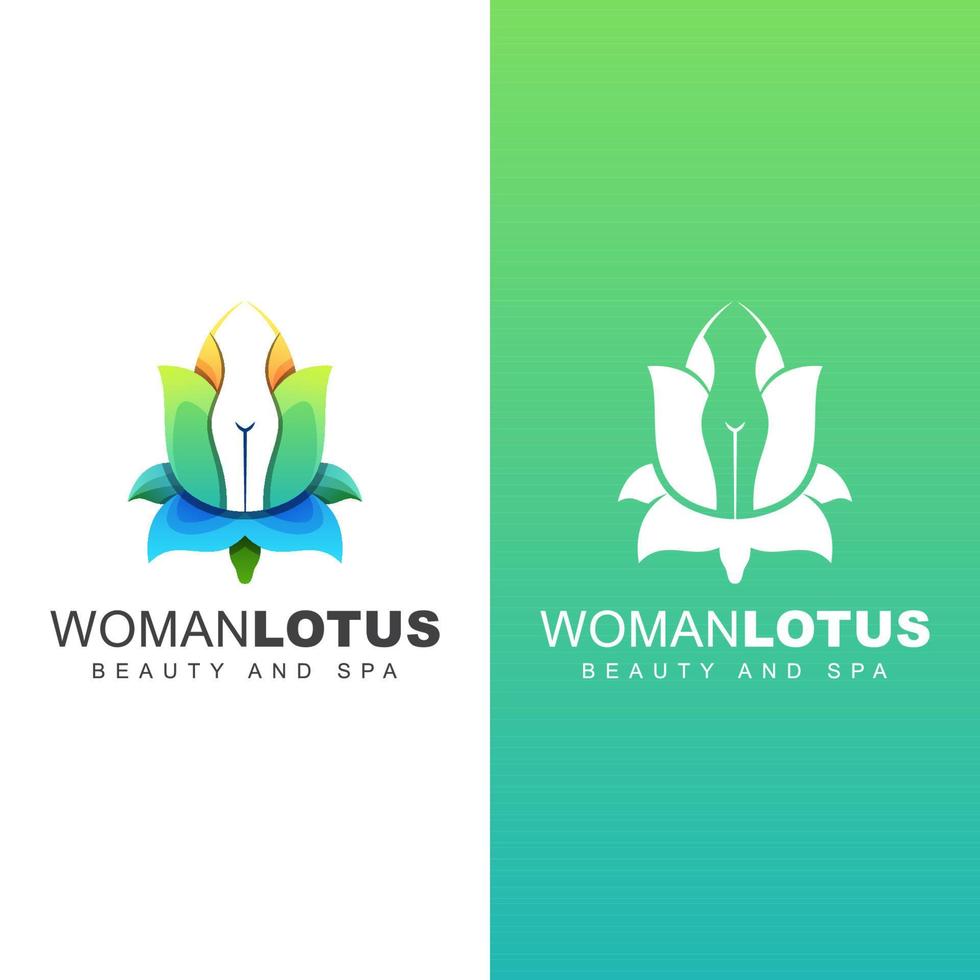 blomma med negativt utrymme kropp kvinna logotyp. skönhet kvinna lotus för spa logotyp. färgglada rosa flicka design två version vektor