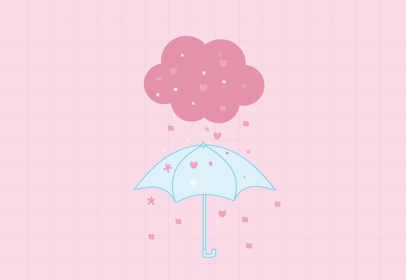 kärlek faller som regn på paraply med rutnät bakgrund vektor