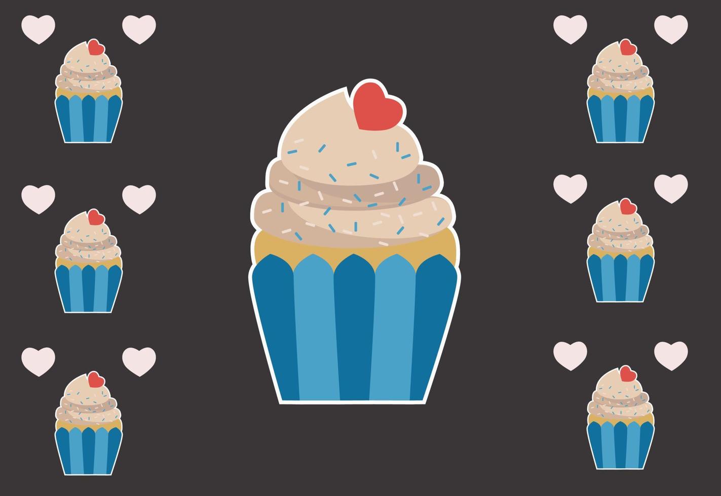niedliche Cupcakes, die mit Chaos-Hintergrund-Vektorillustration dekoriert sind vektor
