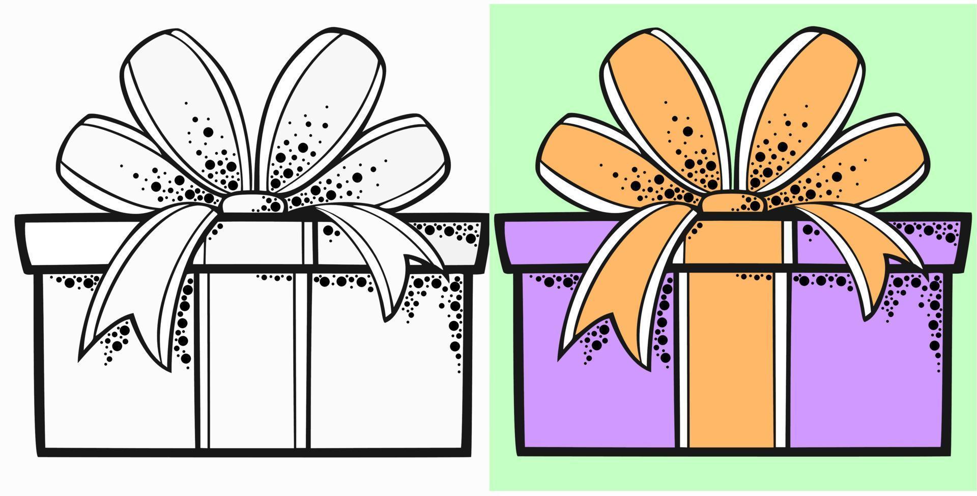 en uppsättning festliga presentförpackningar med rosett och band, monokrom illustration och färg vektor