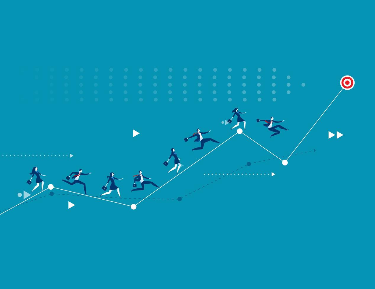 affärsmän springa upp pilen mot målet vektor