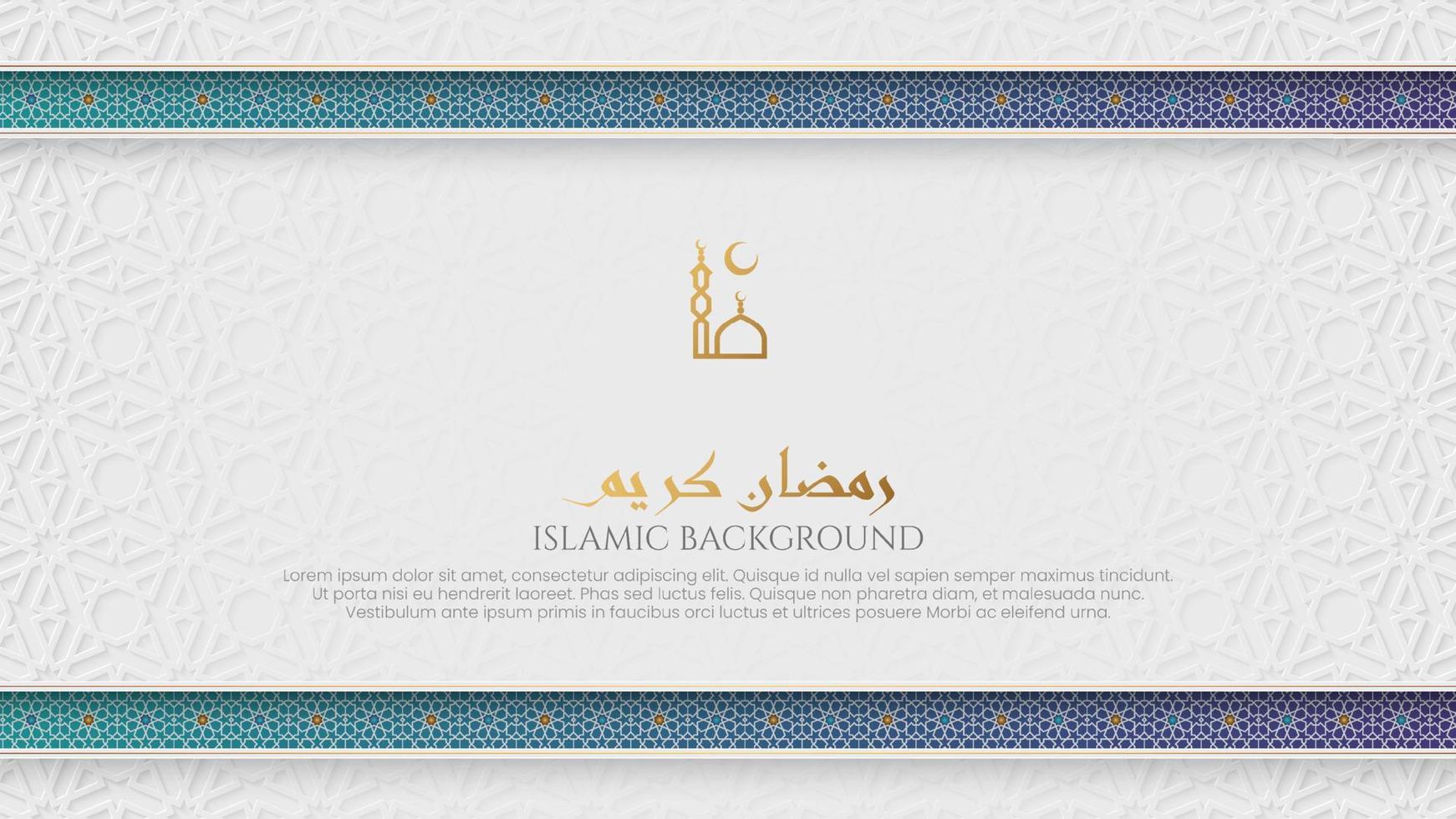 ramadan kareem islamisk arabisk lyxig elegant bakgrund gratulationskort malldesign med dekorativa prydnadskanter vektor