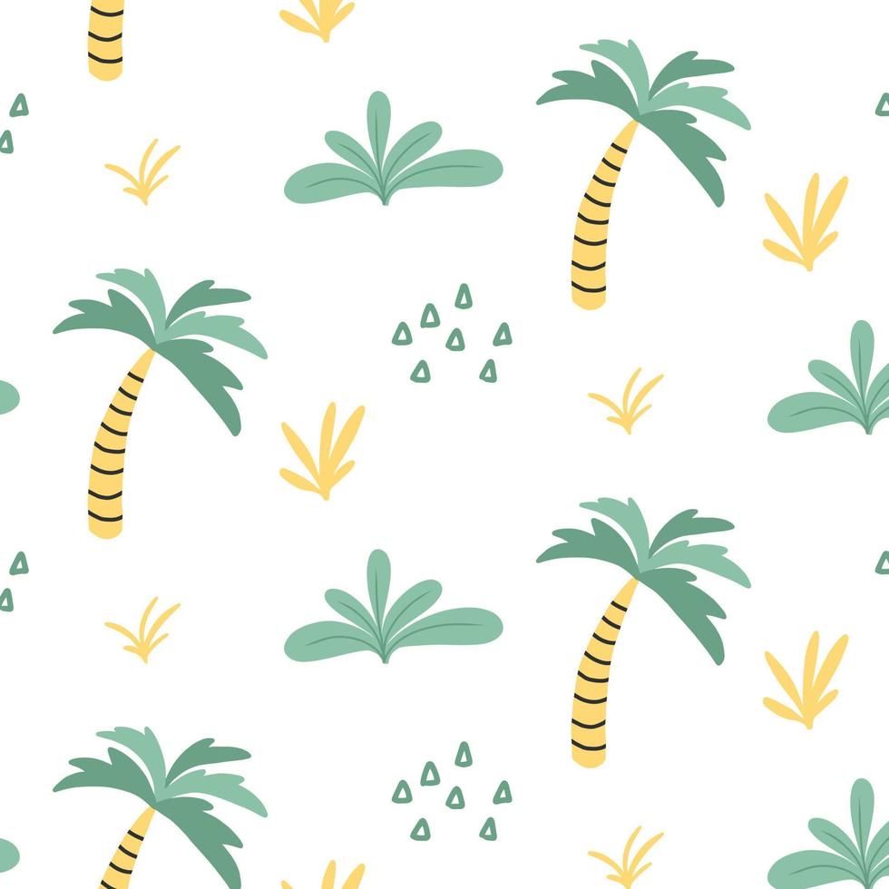 barnsligt mönster med palmer. mönster med exotiska växter. handritade mönster med djungel. vektor