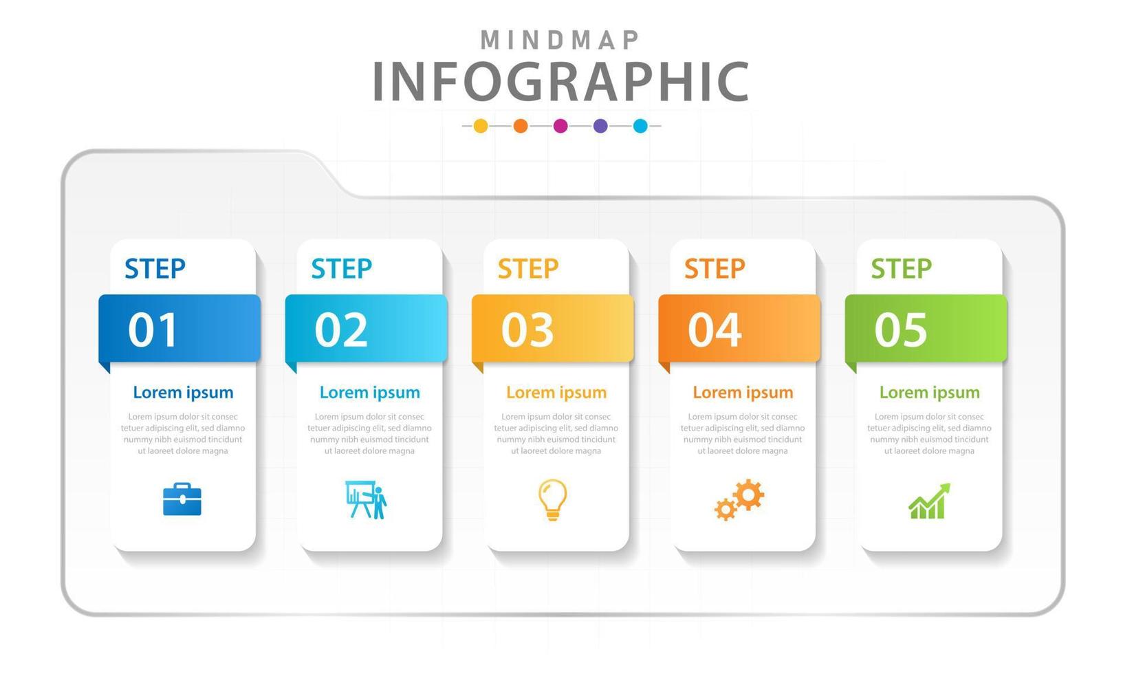 Infografik-Vorlage für Unternehmen. 5 Schritte modernes Mindmap-Diagramm mit Boxen, Präsentationsvektor-Infografik. vektor