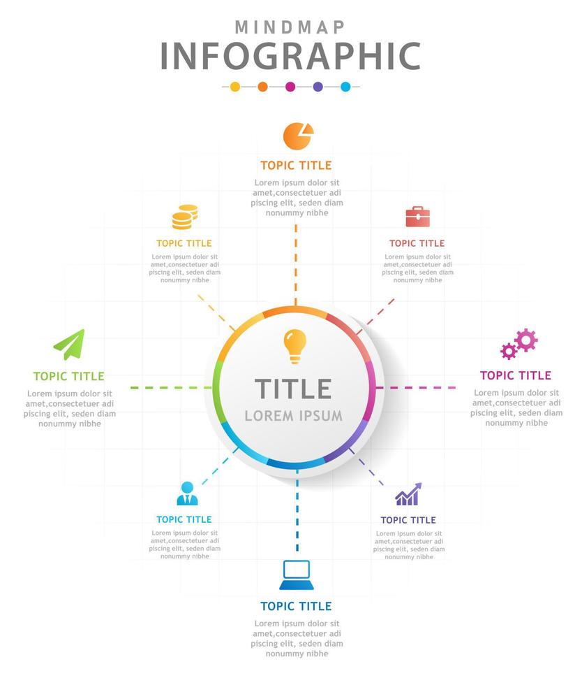 infographic mall för företag. 8 steg modern mindmap diagram med pilar, presentation vektor infographic.