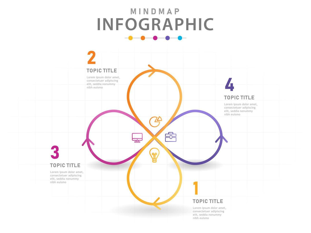 infographic mall för företag. 4-stegs modernt mindmap-diagram med oändlighetslinjer, presentationsvektorinfografik. vektor