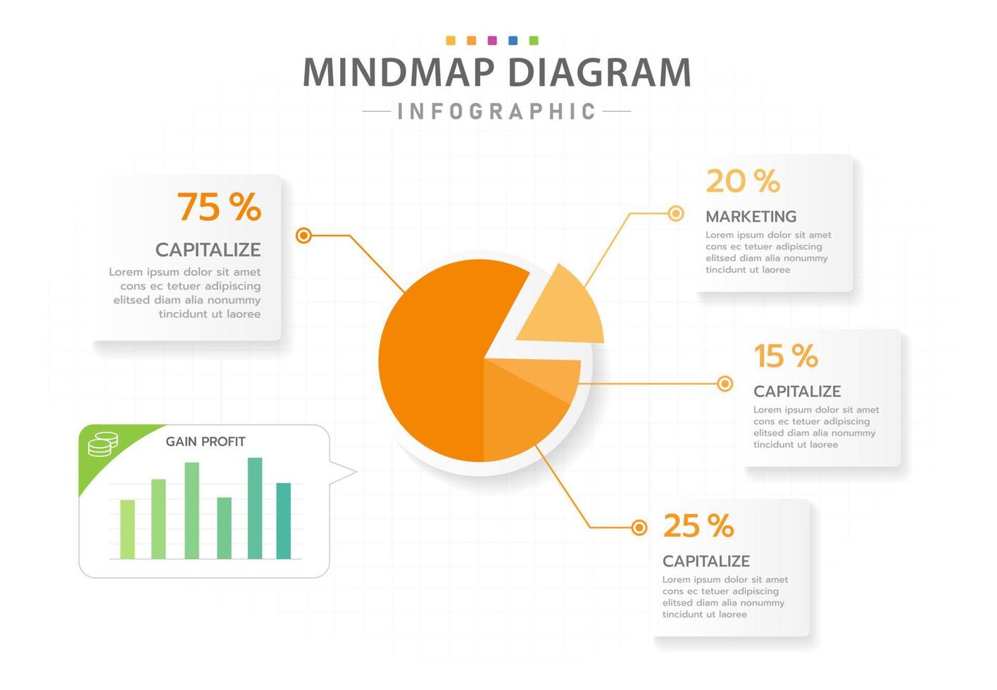 infographic 5 steg modern mindmap diagram med vinst graf vektor