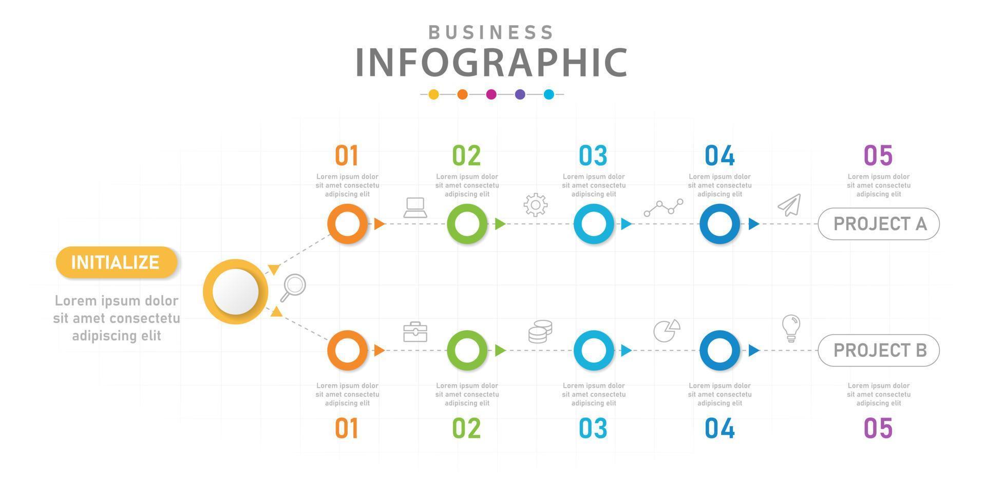 Infografik-Vektorvorlage für Unternehmen. 6 Schritte modernes Zeitachsendiagramm mit Projektplaner. vektor