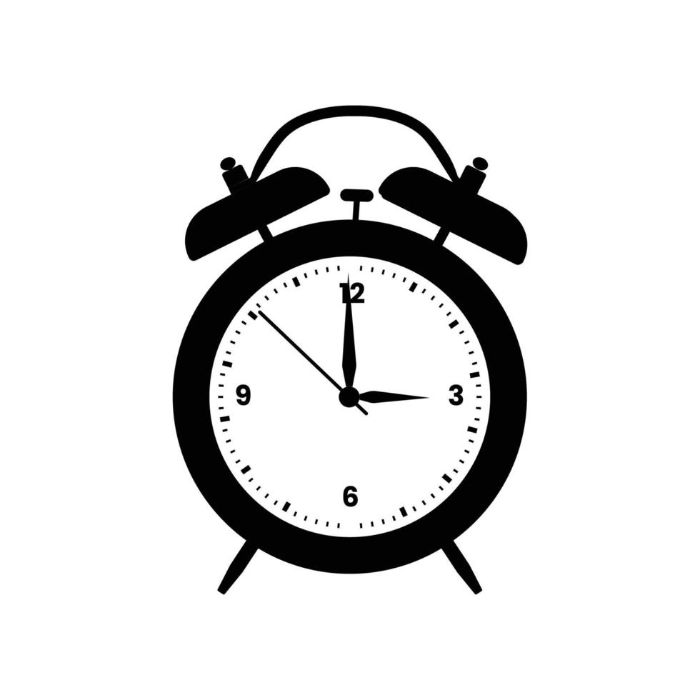 Wecker-Silhouette schwarz-weißes Illustrationssymbol auf isoliertem weißem Hintergrund geeignet für Messgerät, Alarm, Zeitsymbol vektor